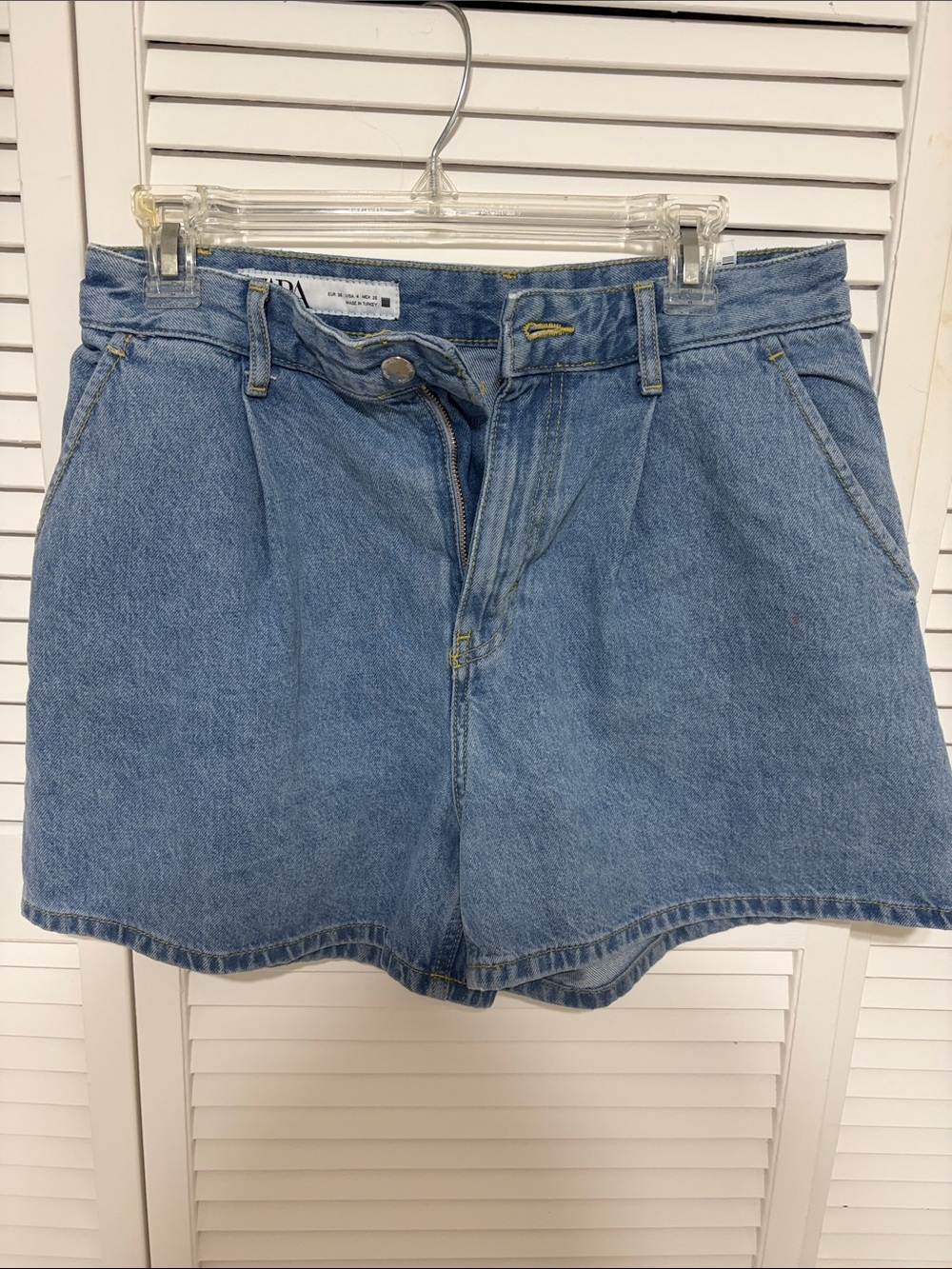 Zara Medium Blue High-Rise Denim Shorts